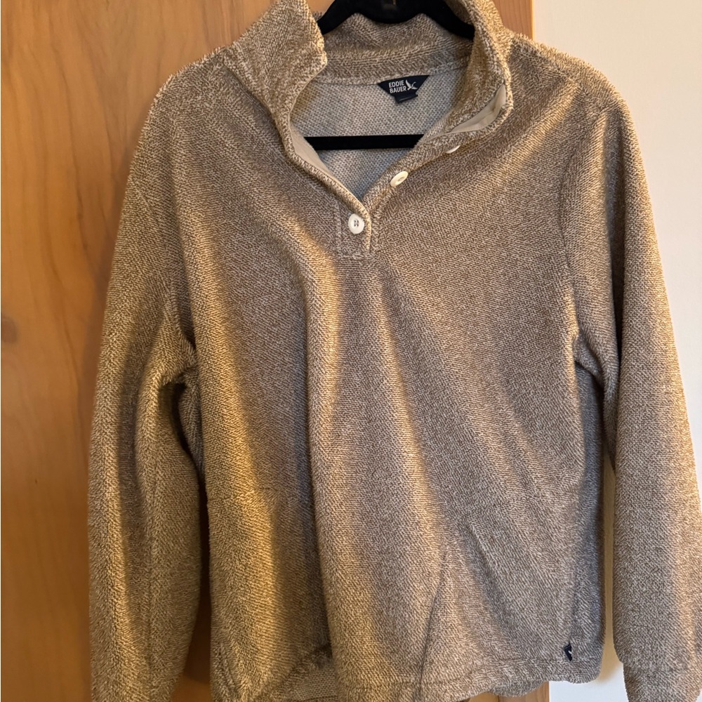 Eddie Bauer Men's Tan 1/4 Button Sweater